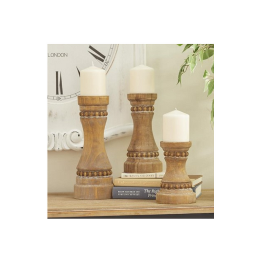 SET DE 3 CANDELABROS DE MADERA CAFE RUSTICOS