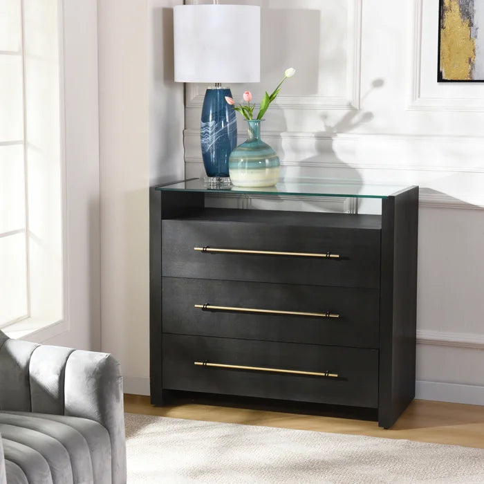 Gavinete Negro 3 Cajones ' Top de Vidrio