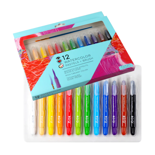 12 Watercolor Pastels + Brush
